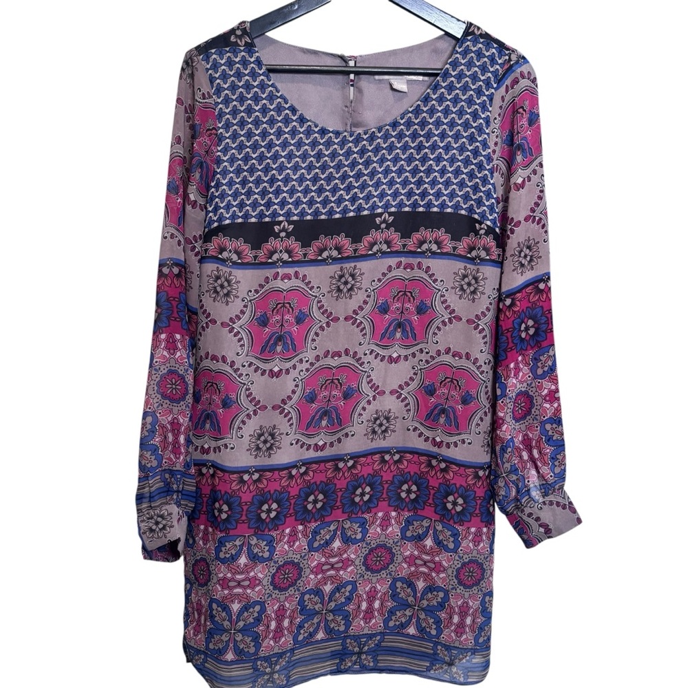 Forever 21 Bohemian Long Multicolor Sleeve Tunic Dress Size Small